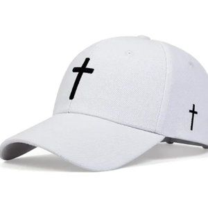 Jesus Cross Hat baseball cap, New, White hat with black crosses